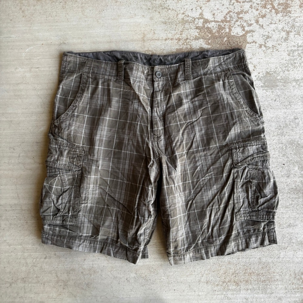 Arizona Jean Co Mens 42w Baggy Plaid Cargo Shorts Olive Green Cotton Utility